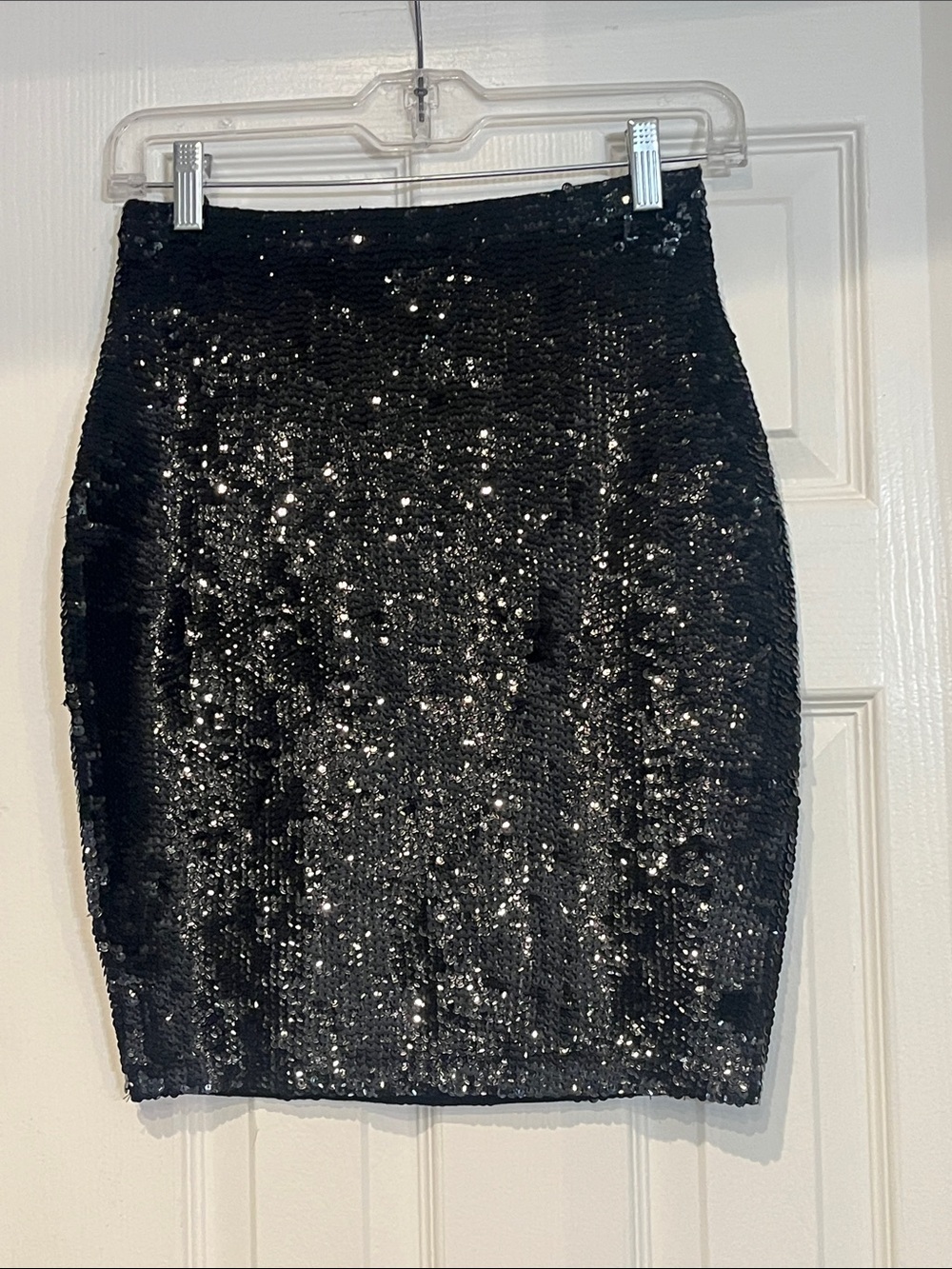 Image Black Sequin Pencil Skirt soft underside. Holiday Ready. Sz. L